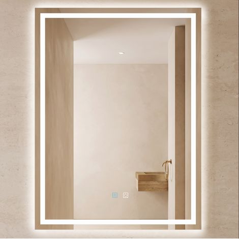 dopporo Badspiegel mit Beleuchtung 60x80cm LED Badezimmerspiegel Wandspiegel dimmbar mit Touch Bedienung Beschlagfrei LED-Spiegel-02 (1/5)