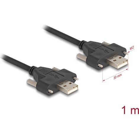 Delock Cable USB 2.0 Tipo-A macho a macho con tornillos 1 m negro