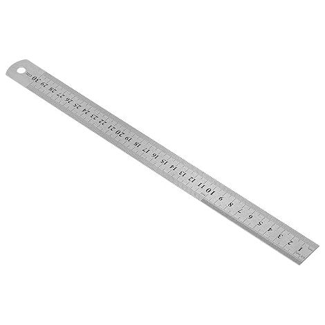 Regla de 30 cm, regla metálica, regla de acero inoxidable, con reglas bidimensionales para dibujo. (1/5)