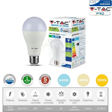 V-TAC PRO Lampadina led bulbo 15w A66 attacco grande E27 copertura opaca luce fredda naturale calda Naturale (1/5)