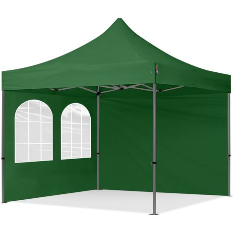 3x3m Pop Up Gazebo PREMIUM Steel 40 mm, incl. Sidewalls with Windows, dark green High Performance Polyester approx. 350g/m²