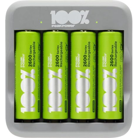 Chargeur piles AA et AAA avec 4 AA Rechargeables 100% PEAKPOWER (1/5)
