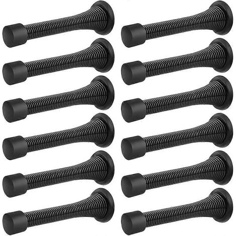 Lot de 12 butées de porte à ressort noires, butées de porte à ressort flexibles avec embouts en caoutchouc noir à montage bas (1/5)