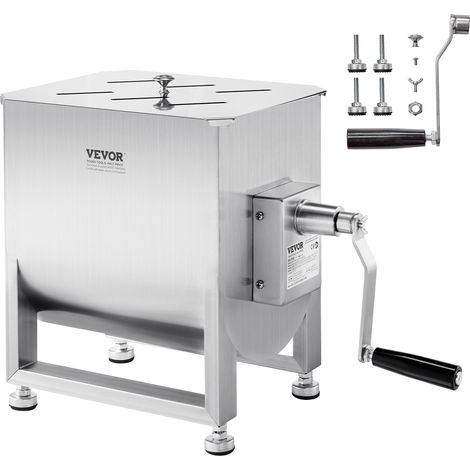 VEVOR Melangeur a viande manuel, equipement de traitement de la viande avec reservoir fixe de 30 L, machine a melanger pour chair a saucisse en acier inox avec reducteur de vitesse, pour bœuf hache