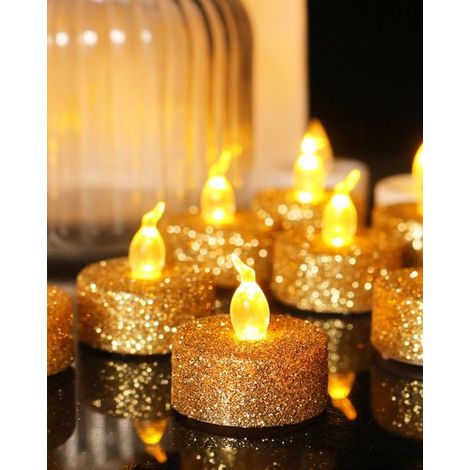 Confezione da 8 lumini LED dorati da 1,4×1,4 cm - batteria CR2032 - durata 200 ore - decorazione per tavola e feste - classe energetica E (1/5)
