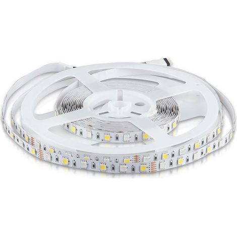 V-TAC STRISCIA LED 5050 MULTICOLORE RGB+W 60 LED/METRO - BOBINA DA 5 METRI - SKU 212553 / 212552 / 212159 - Colore Luce: Bianco Naturale + RGB (1/5)