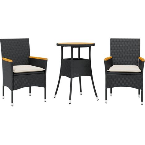 Maison Exclusive - 3-tlg. Garten-Essgruppe mit Kissen Schwarz Pol