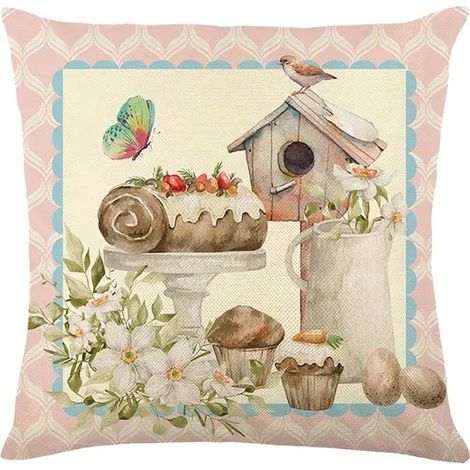 Housse de coussin - Multicolore - 45 x 45 cm - Lin - Pâques - Design contemporain (1/5)