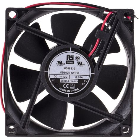 Ventilateur axial RS PRO 12 V c.c., 68m³/h, 80 x 80 x 25mm, 2.9W ( Prix pour 1 ) (1/4)