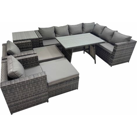 Fimous Rattan garden furniture Patio Furniture Sets with Dining Table 2 Stools Side Table Dark Grey Mixed (1/5)