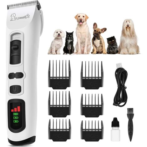 Tondeuse pour Chiens et Chats, Tondeuse Silencieuse, Kit de Tondeuse à 3 Vitesses, Tondeuse de Toilettage pour Chiens à Poils Longs (Blanche) (1/5)