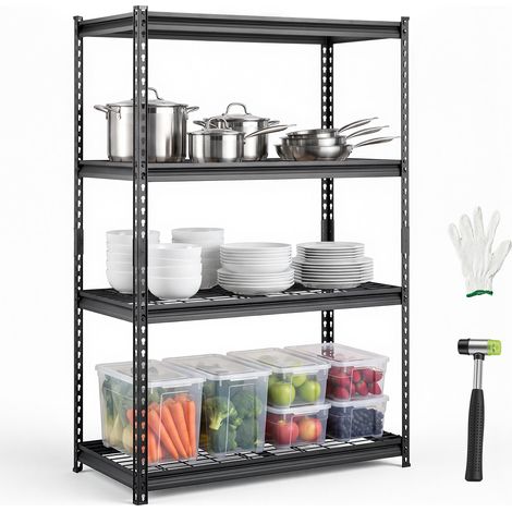 VEVOR Estantería Metálica 4 Niveles 1090 kg de 1016 x 508 x 1524 mm SPCC, con Altura Ajustable, Malla Ventilada, Montaje sin Tornillos y Diseño Estable sin Ruedas para Garajes, Cocinas, Sótanos, Negro (1/5)