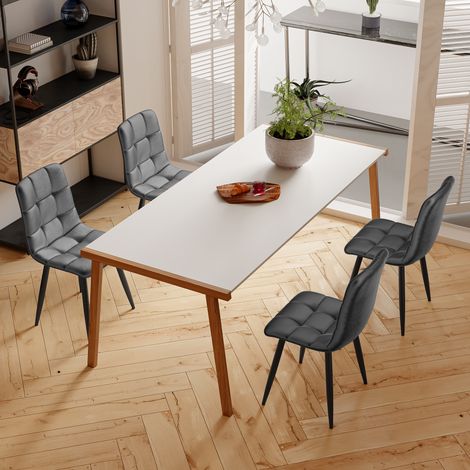 Juego de 4 sillas de comedor con respaldo acolchado - tapizado en terciopelo - estructura metálica con patas doradas - para salón y dormitorio - Gris