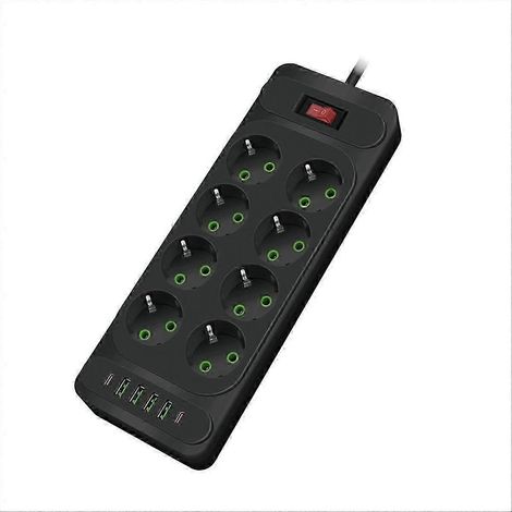 Prise secteur 8 trous, multiprise, rallonge de 2 mètres, prise USB intelligente, JH3, noir. (1/4)