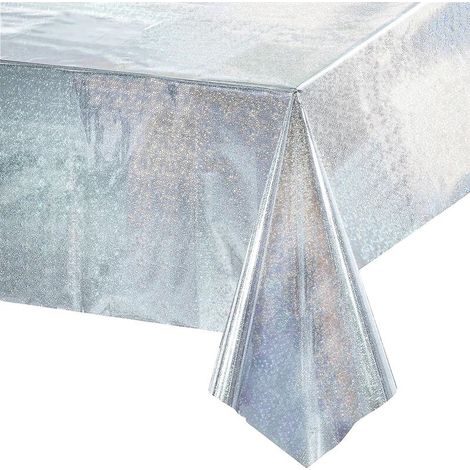 Nappe Argenté Anniversaire Pailletée Nappe Jetable Rectangulaire Foil Brillant Fête Décoration pour Disco Hollywood Anniversaire Retraite Décoration (1/5)