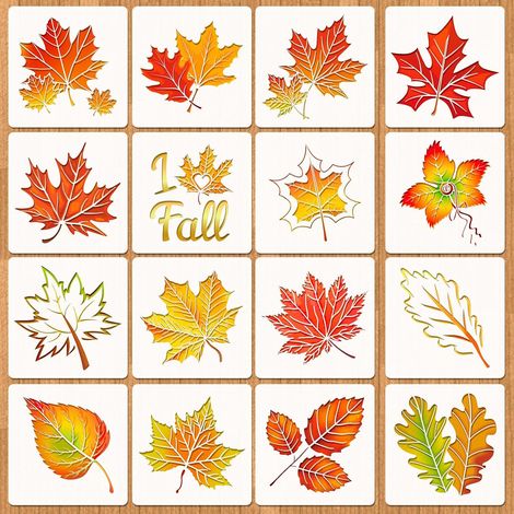 16 Pochoirs Feuilles d'automne Réutilisables pour Artisanat, Pochoirs Feuilles d'Érable pour Peinture DIY, Loisirs Créatifs d'automne pour Enfants, Décorations Thanksgiving pour Fenêtre et Mur (1/5)