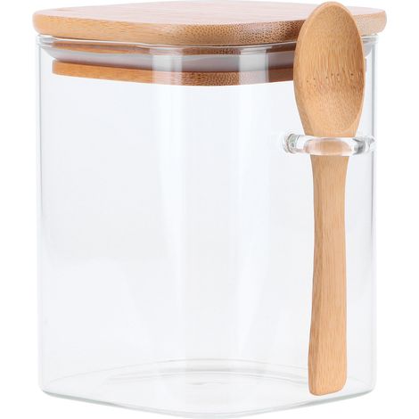 Square Storage Jar with Spoon Sealing Seasoning Container Coffee Bean Bottle for Kitchen800ml (1/5)