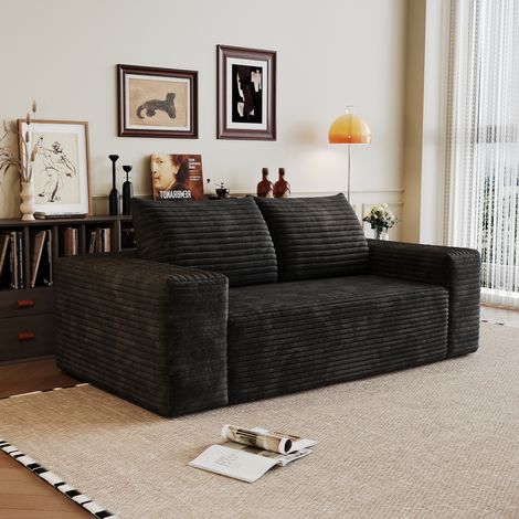 Sofá modular de 180 cm en terciopelo acanalado negro, sin montaje DESVIAE (1/5)