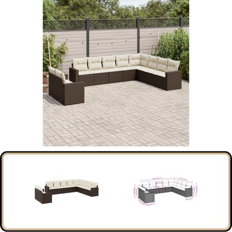 10-tlg. Garten-Sofagarnitur mit Kissen Braun Poly Rattan - Gartensofa - Outdoor Möbel - Lounge Set - Rattan Sofa - Gartenlounge