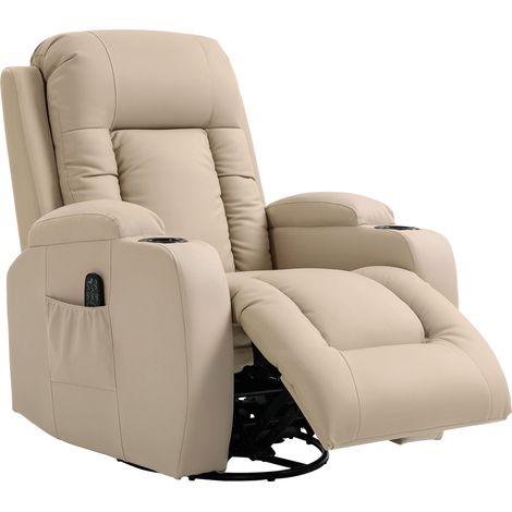 crème, cuir PU, 3 modes télécommande, Fauteuil massage chauffant 8 points (1/5)