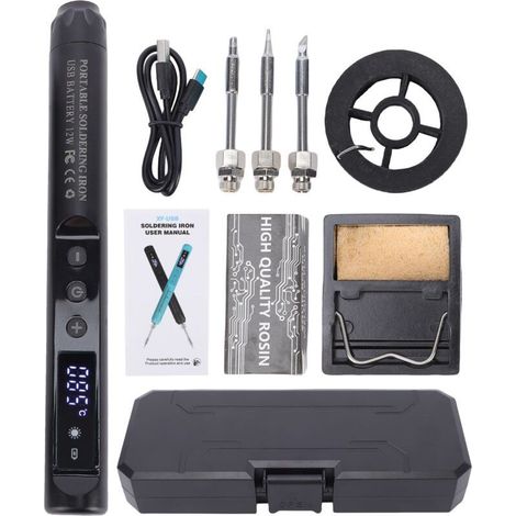 Kit de fer à souder sans fil avec écran LCD, rechargeable par USB-C, température réglable de 200 à 450 °C, mise en veille automatique, pour la réparation électronique JJXL003-Noir : Fer à souder numér (1/5)