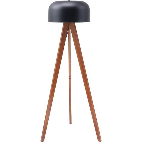 Lampada da terra treppiede in legno di hevea e metallo D. 42 x H. 145 cm - Naturale e nero - PAVICO