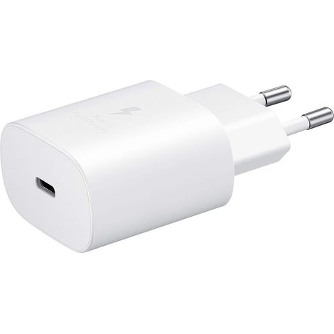 USB-C-Ladegerät, 25-W-Ultraschnell-Netzteil, USB-C-auf-USB-Adapter, Samsung-Schnellladegerät, Original, kabellos, weiß (1/5)