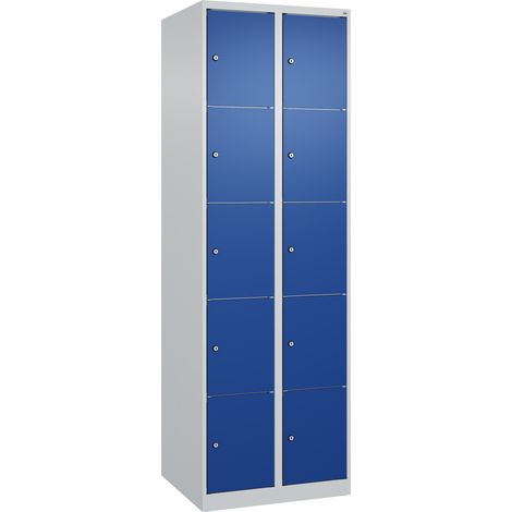 C+P Schließfachschrank Classic PLUS, 2 Abteile, 1850x600x500mm, 7035/5010 Innenhöhe Gefach oben (oberes 365 mm Front RAL 5010 Enzianblau