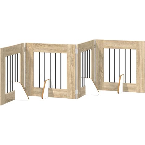 vidaXL Cancello per cani pieghevole con supporti 4 pz Rovere