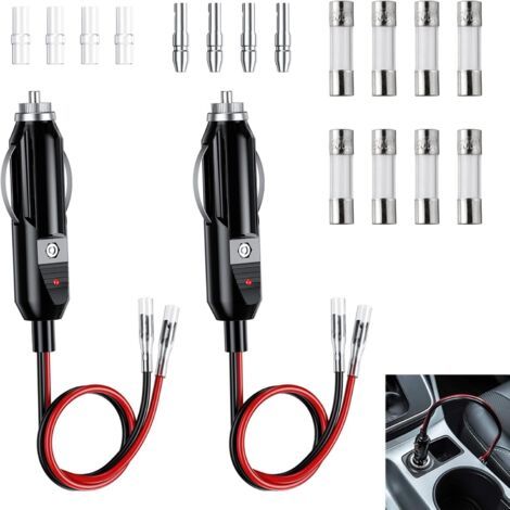 12V/24V Cigarette Lighter Socket Male Adapter with 10A/15A Fuse and LED 16AWG Power Cable for Car, Motorcycle, Truck, Tractor with Overload Protection (1/5)