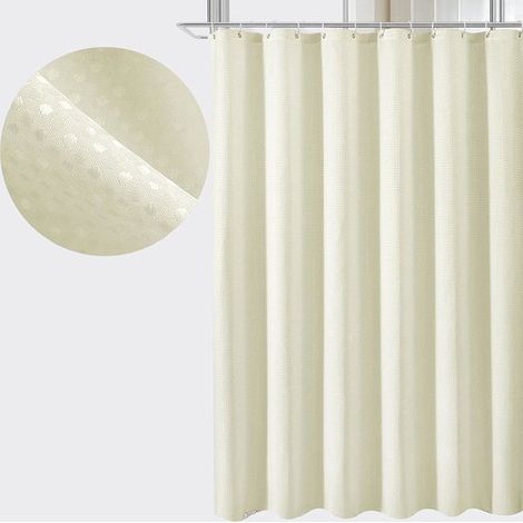 Cortina de ducha 180 x 180 cm, confeccionada suave tejido poliéster, resistente moho hongos, lavable máquina, color suave elegante, Color beige (1/5)