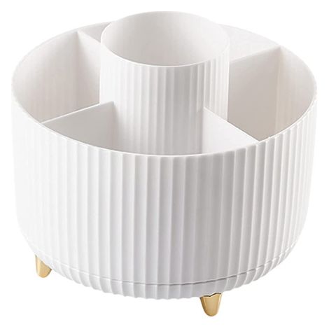 KLVGTIFS PU - Organisateur de maquillage rotatif à 360° - Porte-pinceaux de maquillage avec 5 compartiments pour cosmétiques, bijoux et accessoires de maquillage - Idéal pour coiffeuse, chambre et ran