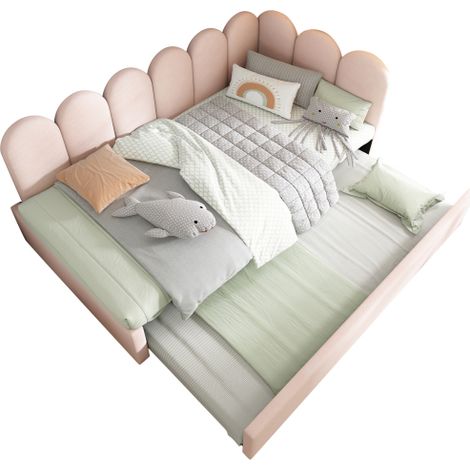 Lit de jour gigogne 90x200cm rose velours avec sommier pour enfant