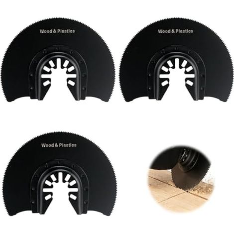 3 lames oscillantes multifonctions 87 mm, acier à haute teneur en carbone, demi-rondes pour bois, plastique et plaques de plâtre, compatibles Dewalt, Makita, Dremel (noir)