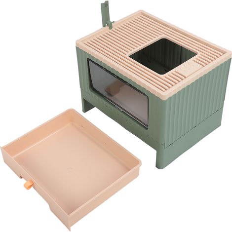 Bac à litière fermé, pliable, à tiroir et à entrée par le haut, anti-éclaboussures, pour chats adultes et chatons, vert (1/5)