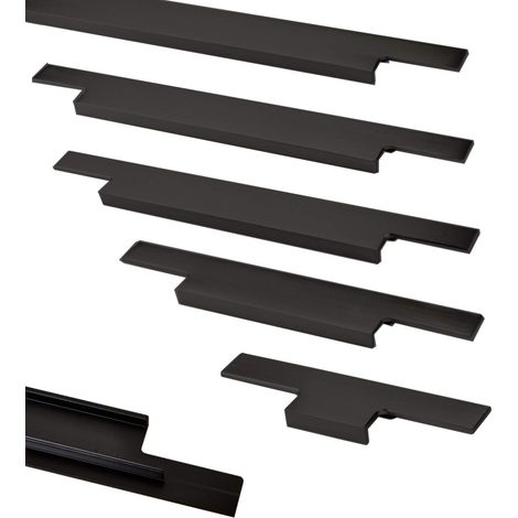 Griffleiste Slim 223 x 11 x 38 mm Aluminium schwarz eloxiert gebürstet ZUM EINFRÄSEN (Harpunenstegmontage) (1/5)