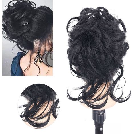 Chignon Postiche à Clip Serre-tête Boucles Noires pour Cheveux Longs (1/5)