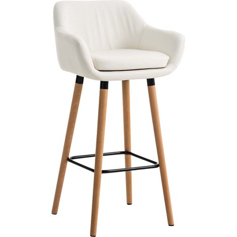 Taburete de bar lounge x1 diseño escandinavo asiento de PVC blanco patas de madera reposapiés de metal 100004909 (1/5)