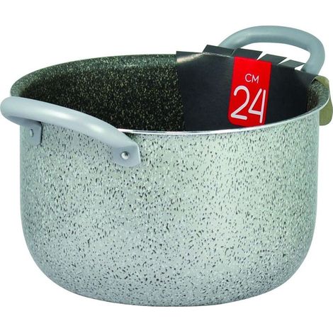 TrAdE Shop Traesio - Pentola In Alluminio Antiaderente Grigio Pietra Da 24 Cm Con 2 Manici A Tubo 044300m -
