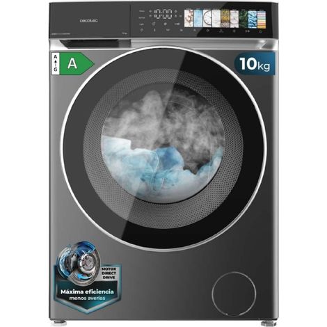 Cecotec Machine à laver 10Kg à chargement frontal Bolero DressCode 10970 Direct Drive Steel. Moteur à entraînement direct, 1400 tr/min, 11 programmes, écran couleur, porte XXL, fonction vapeur, éclair (1/4)
