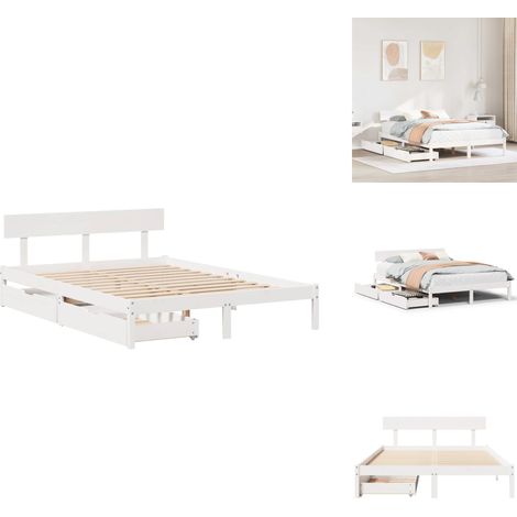 Cadre de lit sans matelas blanc 160x200 cm bois de pin massif - Cadre De Lit - Cadres De Lit - Sommier - Meuble De Chambre À Coucher (1/5)