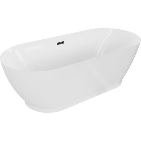 Mexen Roxy freistehende Badewanne 180 x 85 cm, Weiß, mit schwarzem Überlauf - 51201808500-70