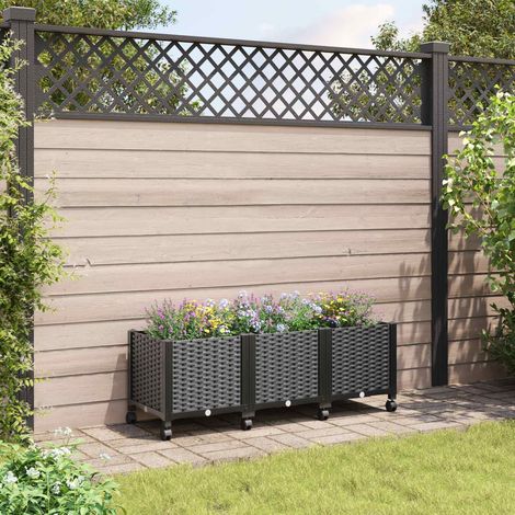 vidaXL Gartenpflanzer mit Rädern Schwarz 120 x 40 x 44 cm PP (1/5)