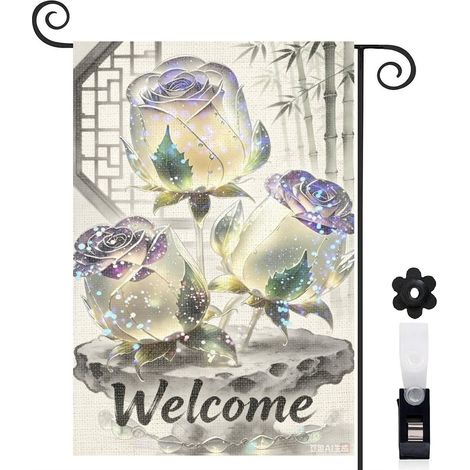 Drapeau de jardin roses cristallines violettes 30 x 45 cm décoration extérieure jardin (1/5)