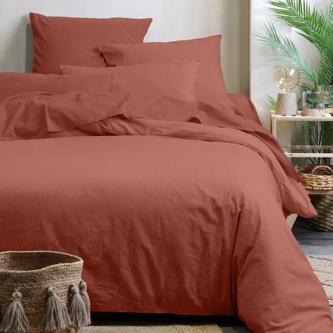 Housse de couette unie en coton bio Terracotta 260x240 cm