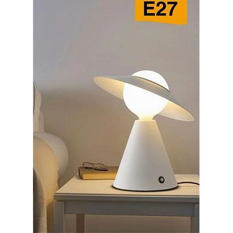 TrAdE Shop Traesio - Lampada Da Tavolo Decorativa Con Paralume A Cappello Orientabile Lume E27 D13 - Bianco (1/5)