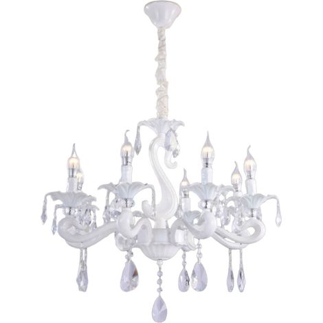 Lampadario da soffitto a 8 bracci a sospensione bianco con cristalli pendenti retrò classico attacco e14 (1/3)