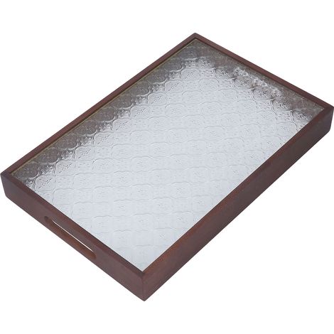 Serviertablett aus Walnussholz, altes Glas, Kuchenplatte, Brotplatte, Frühstücksteller, Snackteller, schönes rechteckiges Tablett (1/5)