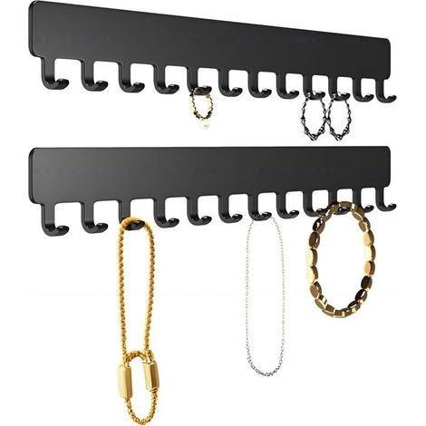Two-section wall-mounted jewelry display - sturdy and durable, ideal for storing necklaces, bracelets and earrings, black. (1/5)