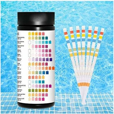 Bandes Réactives Test Eau Potable - 16 Paramètres - Boîte de 100 Unités - Pour Piscine Spa Aquarium Puits